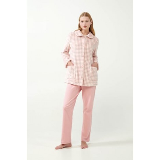 Vamp - Πιε-Ντε-Πουλ Fleece Ρόμπα με Κουμπιά pink peach 21421