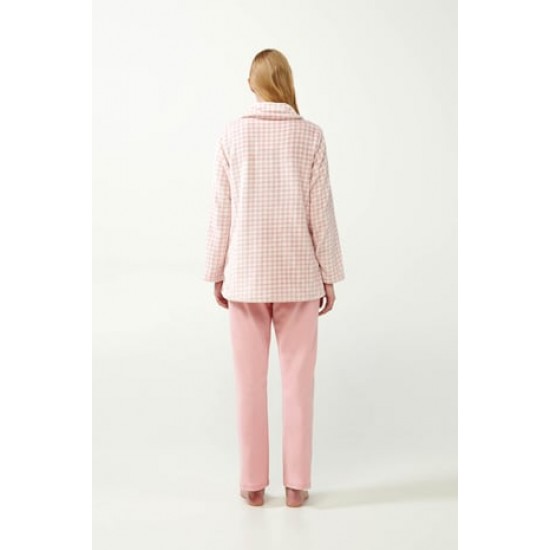 Vamp - Πιε-Ντε-Πουλ Fleece Ρόμπα με Κουμπιά pink peach 21421