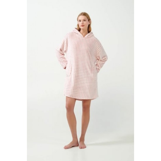 Vamp - Πιε-Ντε-Πουλ Fleece Νυχτικό με Κουκούλα pink peach 21423