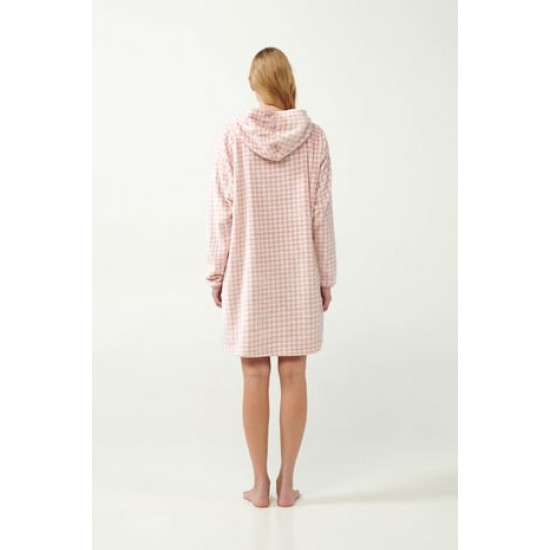 Vamp - Πιε-Ντε-Πουλ Fleece Νυχτικό με Κουκούλα pink peach 21423